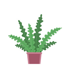 A pot with a green indoor plant. Interior decoration. Vector isolated flat illustration on white background.