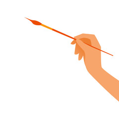 Female hand with an artistic brush. Template with blank space. White background. Vector isolated illustration. 