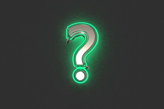 Silver brassy with emerald outline and green backlight font - question mark isolated on grey background, 3D illustration of symbols © Dancing Man