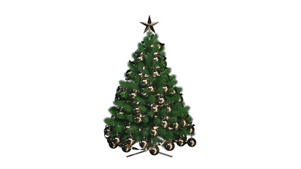 Christmas tree with golden star on white background. 3d rendering