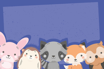 cute five animals comic characters