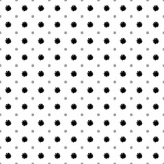 Square seamless background pattern from black chamomile flowers are different sizes and opacity. The pattern is evenly filled. Vector illustration on white background