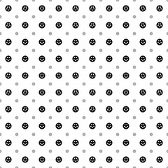 Square seamless background pattern from black car wheel symbols are different sizes and opacity. The pattern is evenly filled. Vector illustration on white background