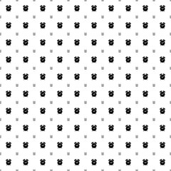 Square seamless background pattern from geometric shapes are different sizes and opacity. The pattern is evenly filled with black alarm clock symbols. Vector illustration on white background