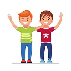 Happy friends isolated on background. Men hug and smile. Friendship of guys