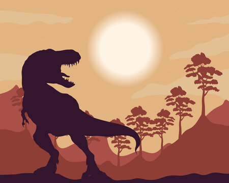 wild tyrannosaurus rex fauna silhouette scene