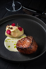 beef steak with mashed potato