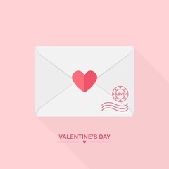 Envelope with love message, closed letter with heart. Happy valentines day