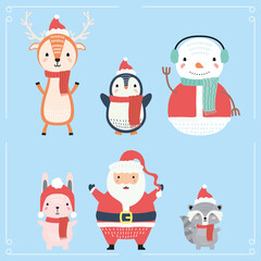 santa and animals wearing christmas clothes characters