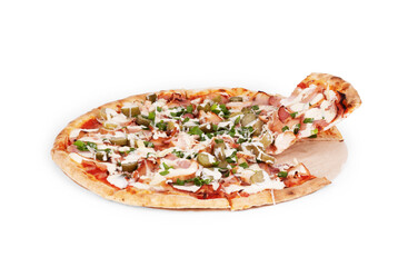 Pepperoni pizza on a white background