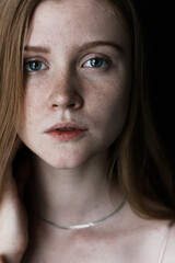portrait of a young woman with blonde hair. Nature face