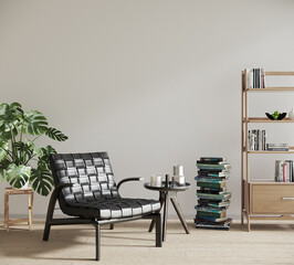 interior of a room with plant and books, 3d render