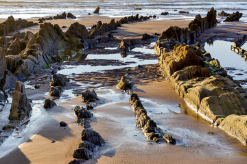 Fototapeta premium Barrika wild beach at sunset, Biscay, Basque Country, Spain.