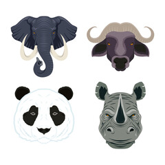 four wild animals heads fauna characters