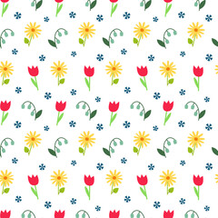 Simple vector minimalistic seamless pattern with flowers for paper, textile printing, page filling. Floral background with hand-drawn flowers.