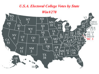 Fototapeta na wymiar United States electoral college votes by state