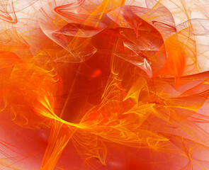 Abstract orange flower with transparent illuminated petals of various shapes. Abstract fractal background. 3d rendering. 3d illustration.