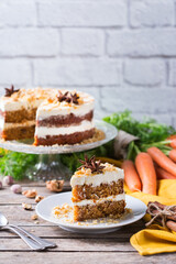 Homemade easter carrot cake with walnuts, nuts, spices
