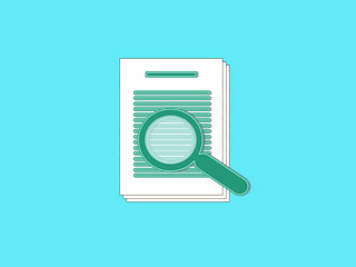 Document pages and magnifying glass .