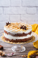 Homemade easter carrot cake with walnuts, nuts, spices