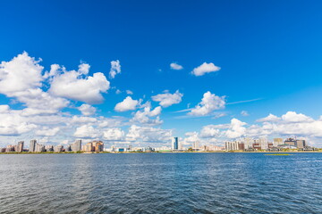 Naklejka premium the Kazanka river, on which the city is located, with comfortable embankments in Kazan, Russia