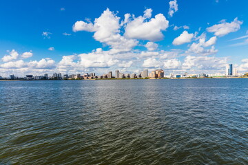 Naklejka premium the Kazanka river, on which the city is located, with comfortable embankments in Kazan, Russia