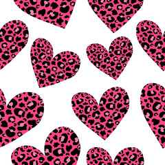 Seamless pattern Hearts animal print. Leopard heart vector illustration