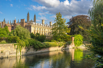 Obraz premium Cambridge, UK; SEP2020; Panoramic view of Clare's college at beautiful sunny day in Cambridge, England