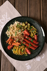 A hearty homemade breakfast served on one plate. Minimalism.