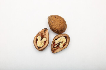 walnut open and closed close-up on white background texture worm