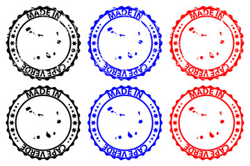 Made in Cape Verde - rubber stamp - vector, Cape Verde map pattern - black, blue and red