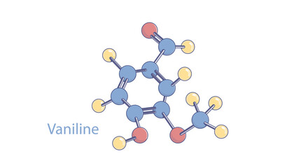 Abstract vaniline molecule vector model. Color vaniline molecule with stipple shadinng