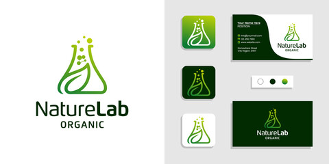 Nature leaf lab with molecule logo and business card design template
