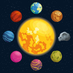 planets around of sun space icons