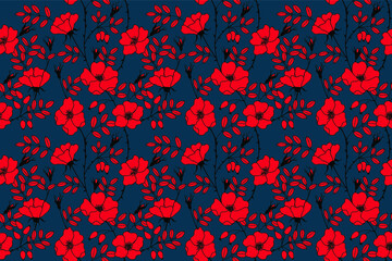 Seamless pattern.Rosehip plant with fruits and flowers. Vector stock illustration eps10. Hand drawing