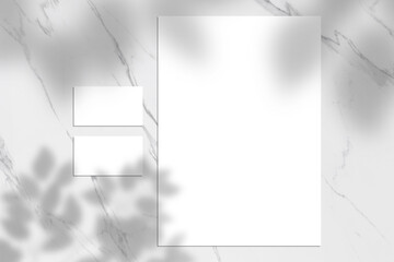 White empty business card and letterhead mock up, Shadow overlay, stationery mockup, add your design + multiply effect