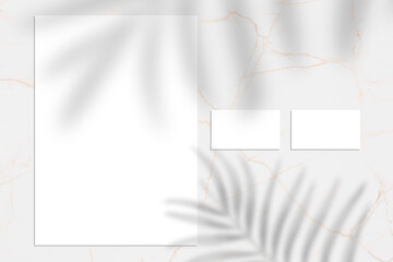 White empty business card and letterhead mock up, Shadow overlay, stationery mockup, add your design + multiply effect