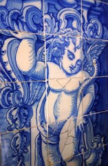 Historical and famous blue tiles, typical for Portugese architecture, Porto, Portugal
