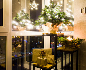 christmas tree with lights and garlands