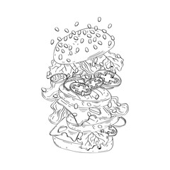 delicious hamburger fast food drawn icon