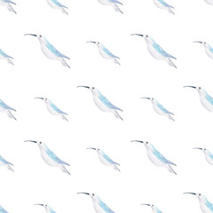 Obraz premium Watercolor birds seamless pattern. Watercolor fabric. Repeat birds. Use for design invitations, birthdays