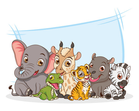 cute six animals babies cartoon characters