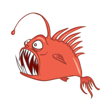 recommend clip art: Digital illustration of a scary red angler fish