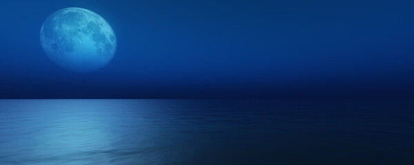 Naklejka na ściany i meble full moon in the sky background reflection in the sea ocean water. 3D render