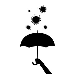 Hand with umbrella. Saving against virus. Vector flat design isolated on white