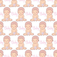 Children's seamless pattern with cute baby in Scandinavian style. Creative vector children's background for fabric, textiles