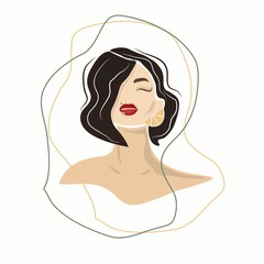 Abstract woman portrait. Cute sensual brunette girl. Flat design. Fashion illustration Isolated in contemporary stile.
