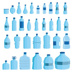 Fototapeta premium Plastic water bottle set isolated on white background. Healthy agua bottles vector illustration. Clean drink in plastic container