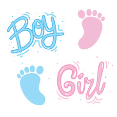 Vector greeting card. Baby shower card. Baby announcement card design element. It's a boy, it's a girl. Baby shower party design element.