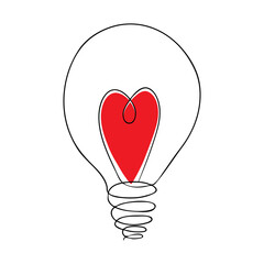 Heart shape in a light bulb line icon, outline vector sign, linear style pictogram isolated on white. Love symbol, logo illustration.